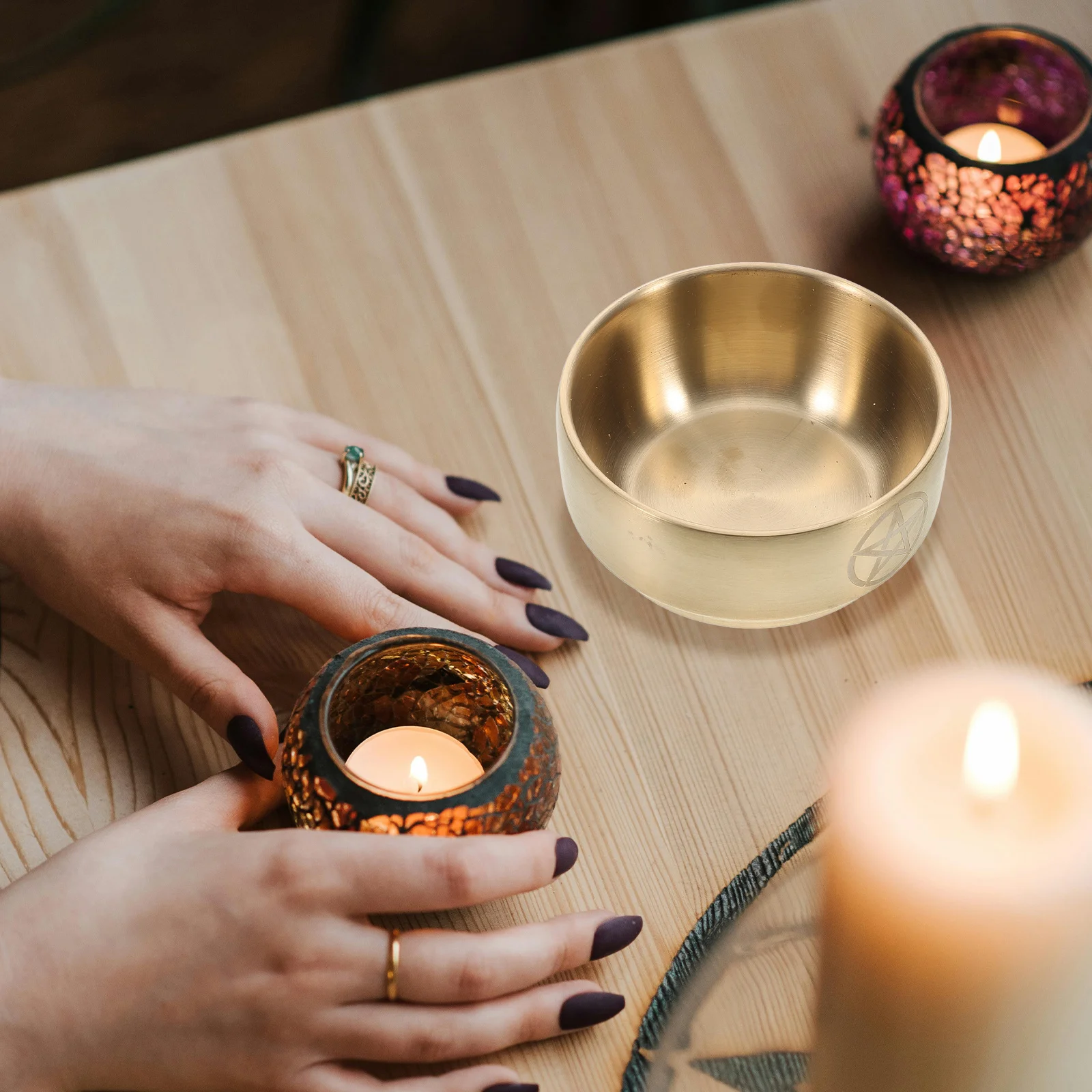 

Copper Pentagram Incense Burner Bowl Vintage Brass Offering Altar Ritual Smudging Decoration Fengshui Treasure Basin Pagan