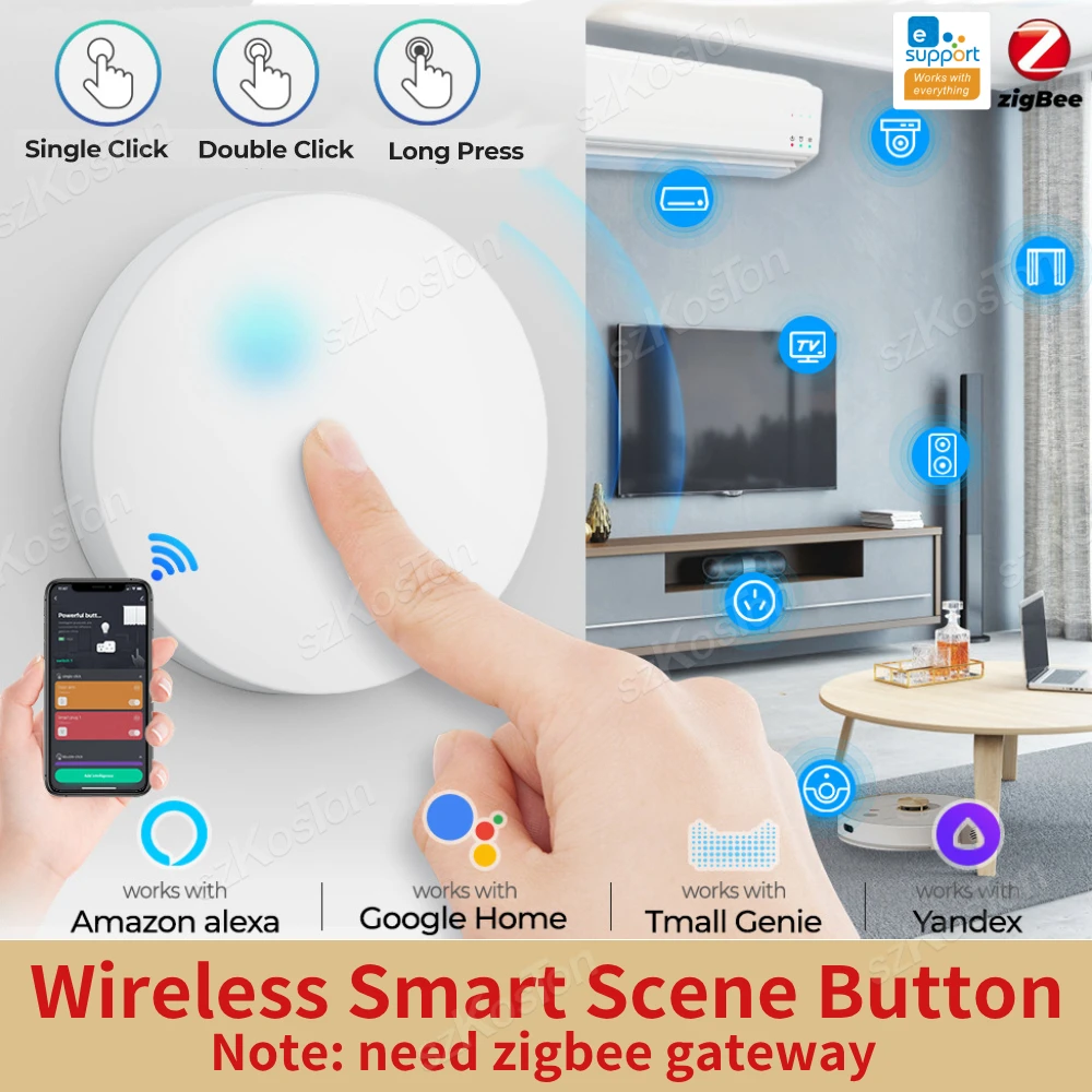 eWeLink App ZigBee Smart Scene Switch Smart Home Wireless Scene Linkage Push Button Works with Alice Zigbee2MQTT Need Gateway