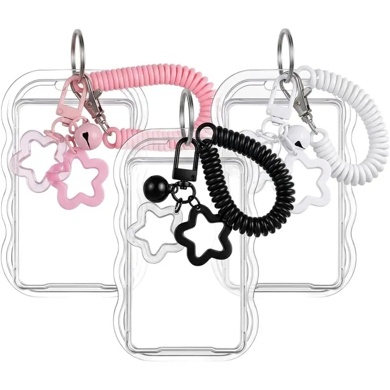 ABRT-For ID Card Holder With Coil Lanyard-Photocard Holder(Pack Of 3)-Suitable For ID Cards, For Idol Photo, Transit Passes