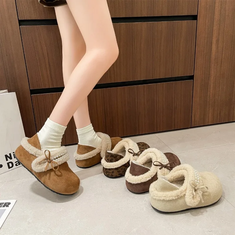 منصة قدم واحدة الانزلاق على نصف السحب المرأة الشتاء المخملية الحرارية أفخم 2025 أحذية قطنية جديدة للارتداء الخارجي #5