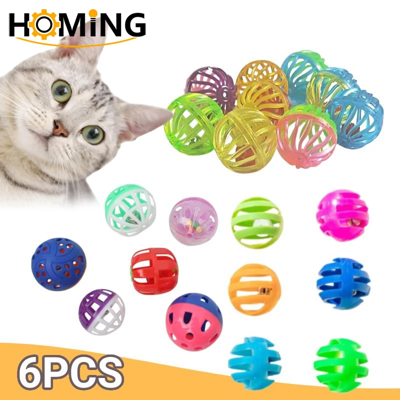 6pcs/set Plastic Cat Pet Sound Toy Cat Toys Small Hollow Out Round Pet Colorful Playing Ball Toys With Small Bell Cat Products