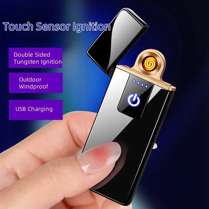 

New Double Sided Tungsten Ignition USB Charging Outdoor Windproof Touch Sensor Switch Men's Smoking Accessories Gifts