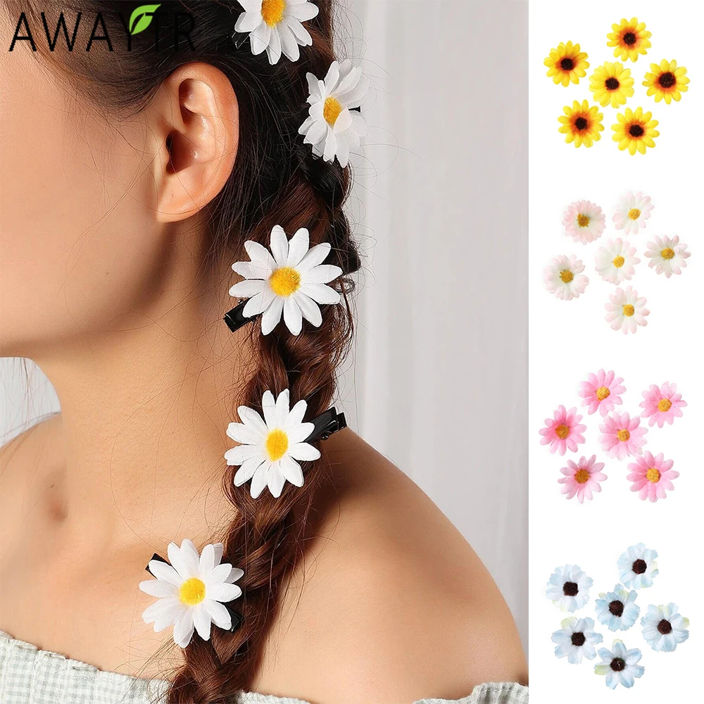 AWAYTR Simple Daisy Hairpin Farbic Floral Hair Clips Valentine Headwear Girl Hair Accessories Festival Gift