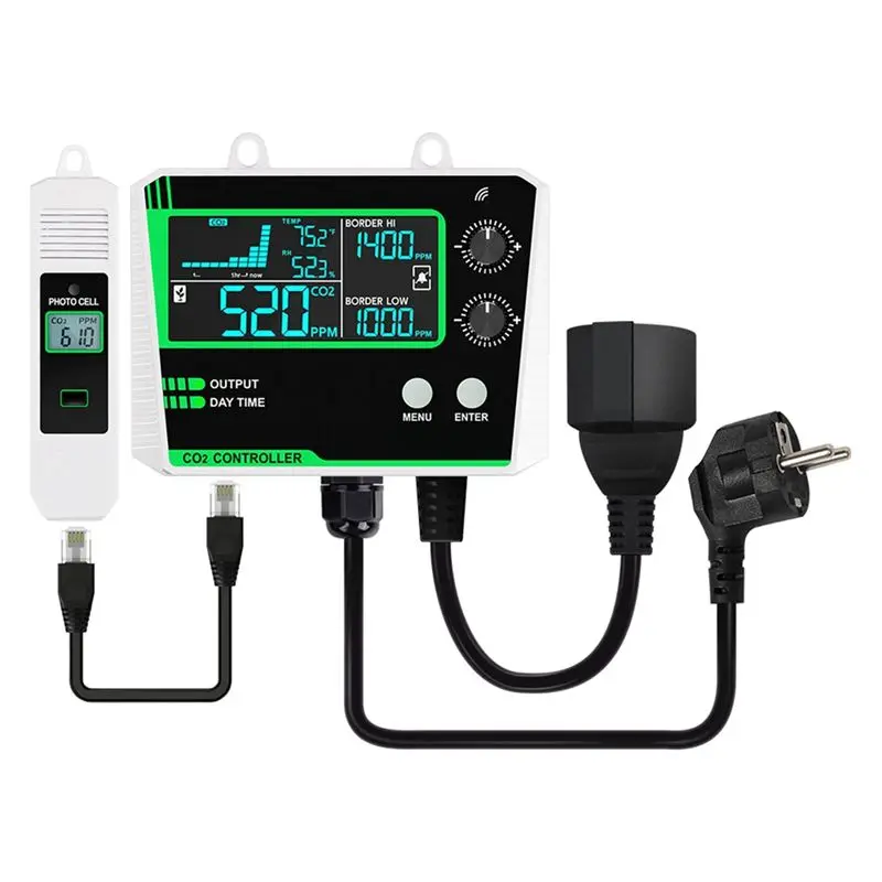 HRBAJ-Carbon Dioxide Controller Single Channel Split Probe CO2 Monitor CO2 Pressure Reducer Valve For Greenhouse EU Plug B