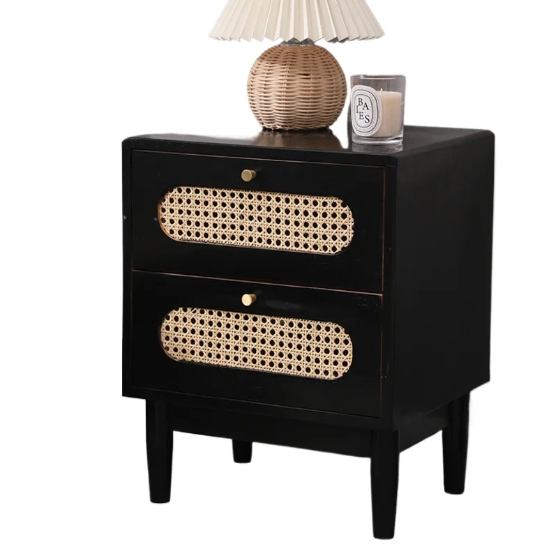 Nordic Rattan Bedside Table Bedroom Multilayer Storage Cabinet Multifunctional Chest Of Drawers Versatile Scene Home Furniture