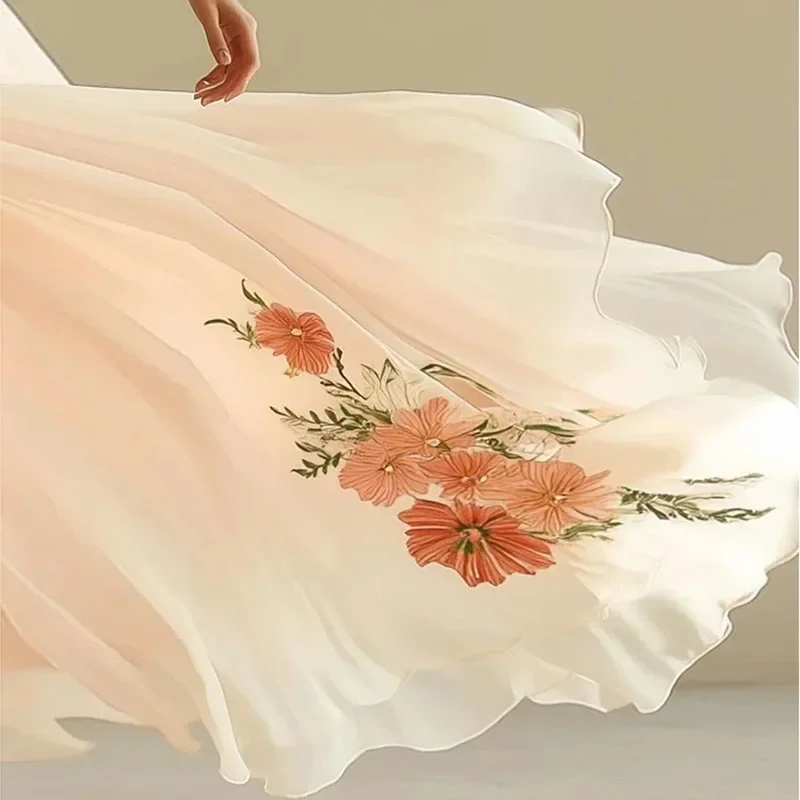 Summer V Neck Floral Print Lady Chic Evening Gown Women Elegant Short Sleeve High Waist Party Dresses 2025 Women Holiday Dress