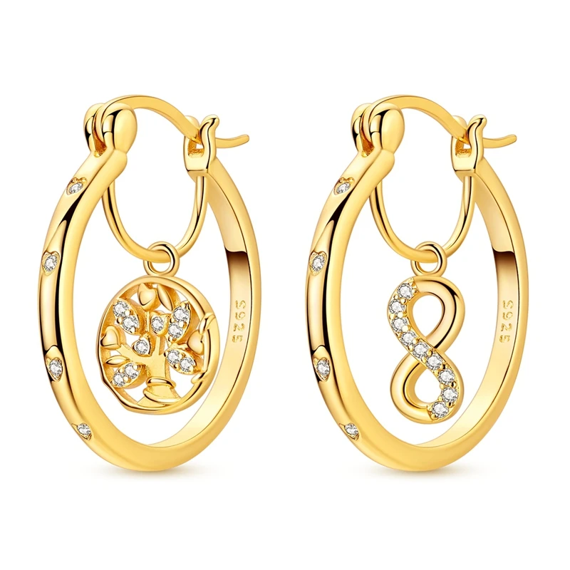 

Серьги из стерлингового серебра 925 пробы для женщин, золотые серьги-кольца с изображением Древа Жизни, подарок на годовщину или свадьбу, ювелирные украшения.