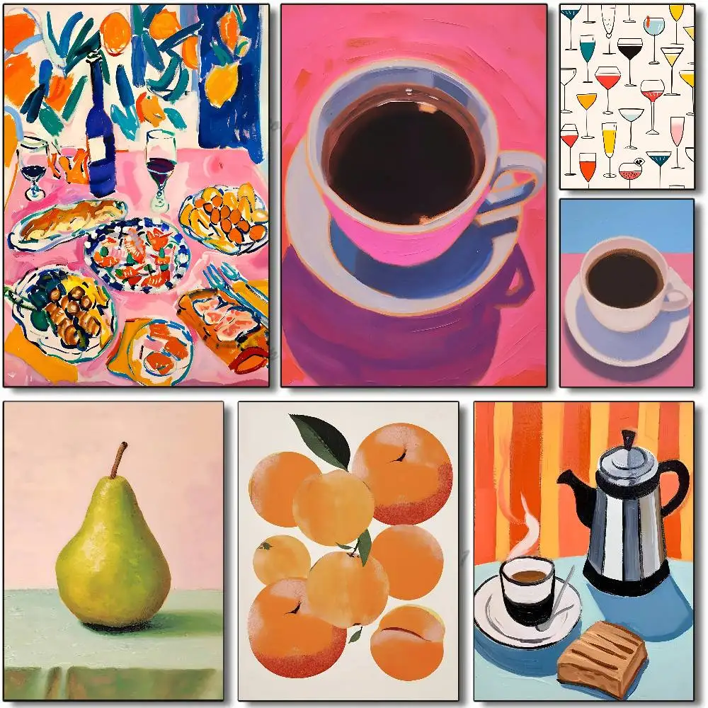 Retro Food Drink Fruit Orange Citrus Espresso Poster Self-adhesive Art Room Entrance Restaurant Wall Decor Art Painting