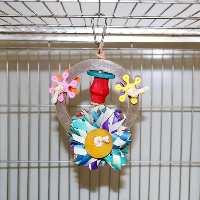 Colorful Bird Toy For Birdcage Windmill Shaped Bird Swing Standing Chewing Toy Pet Bird Cage Supplies With Metal Hook For