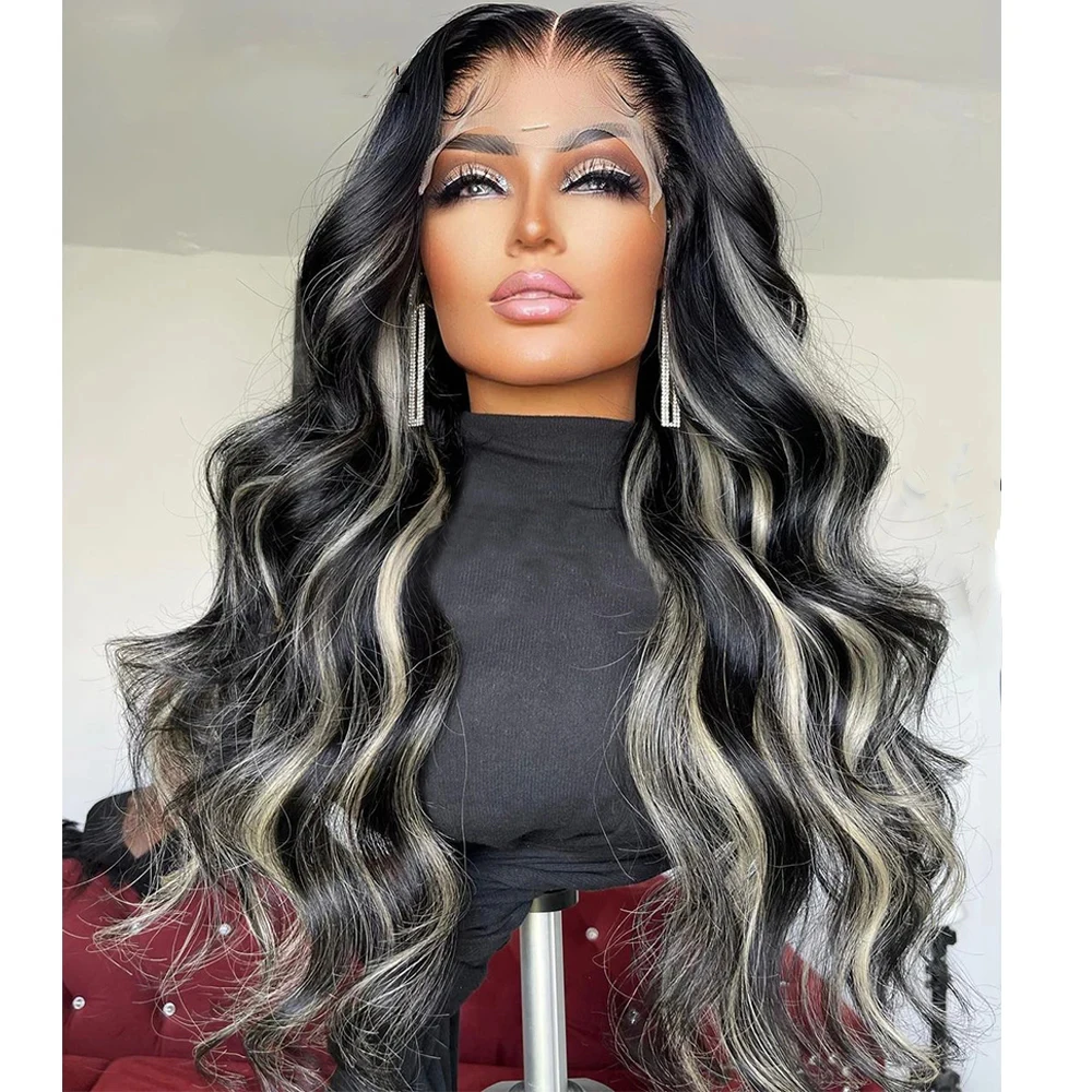 Highlight Grey Full lace wig Body Wave Brazilian Virgin Human hair Lace wig for African women natural hairline 100% real hair