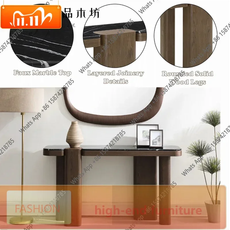 QP 29 Nordic Light Luxury Solid Wood Entrance Table Nordic Minimalist Marble Countertop Foyer Cabinet Modern Simple Solid Wood F