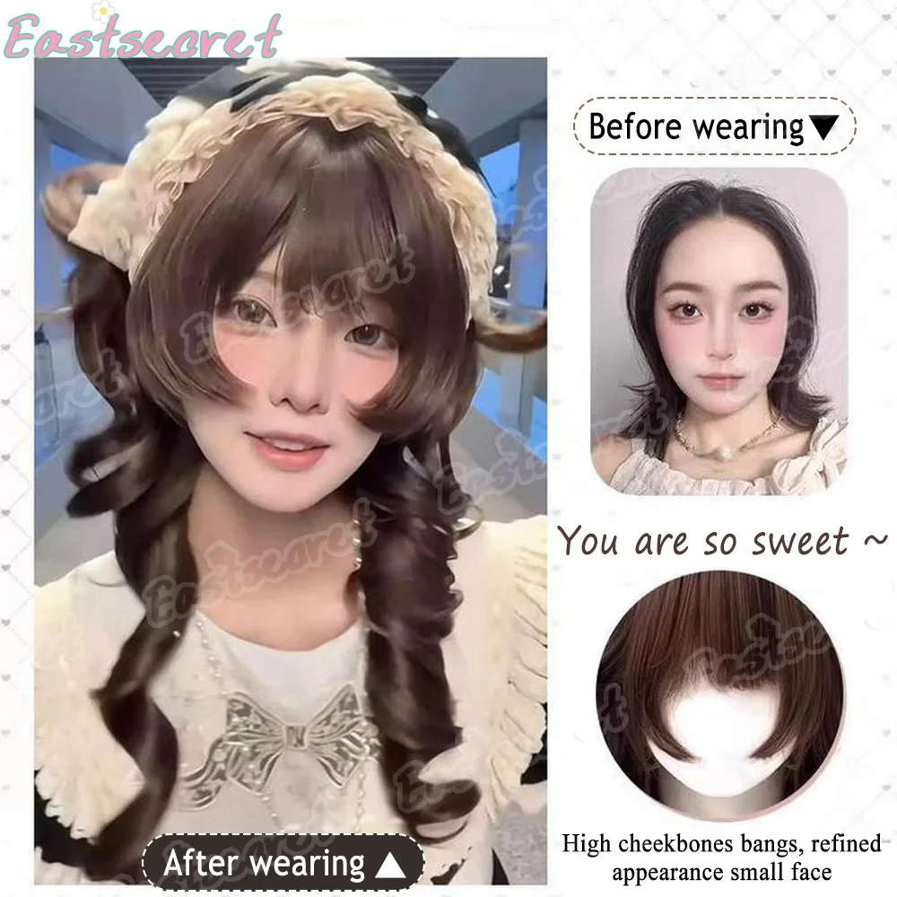 شرق شعر مستعار اصطناعي قنديل البحر الياباني مجعد الأميرة رئيس قصير سوالف الانفجارات لوليتا تصفيفة الشعر ذيل حصان مزدوج شعر مستعار مجعد