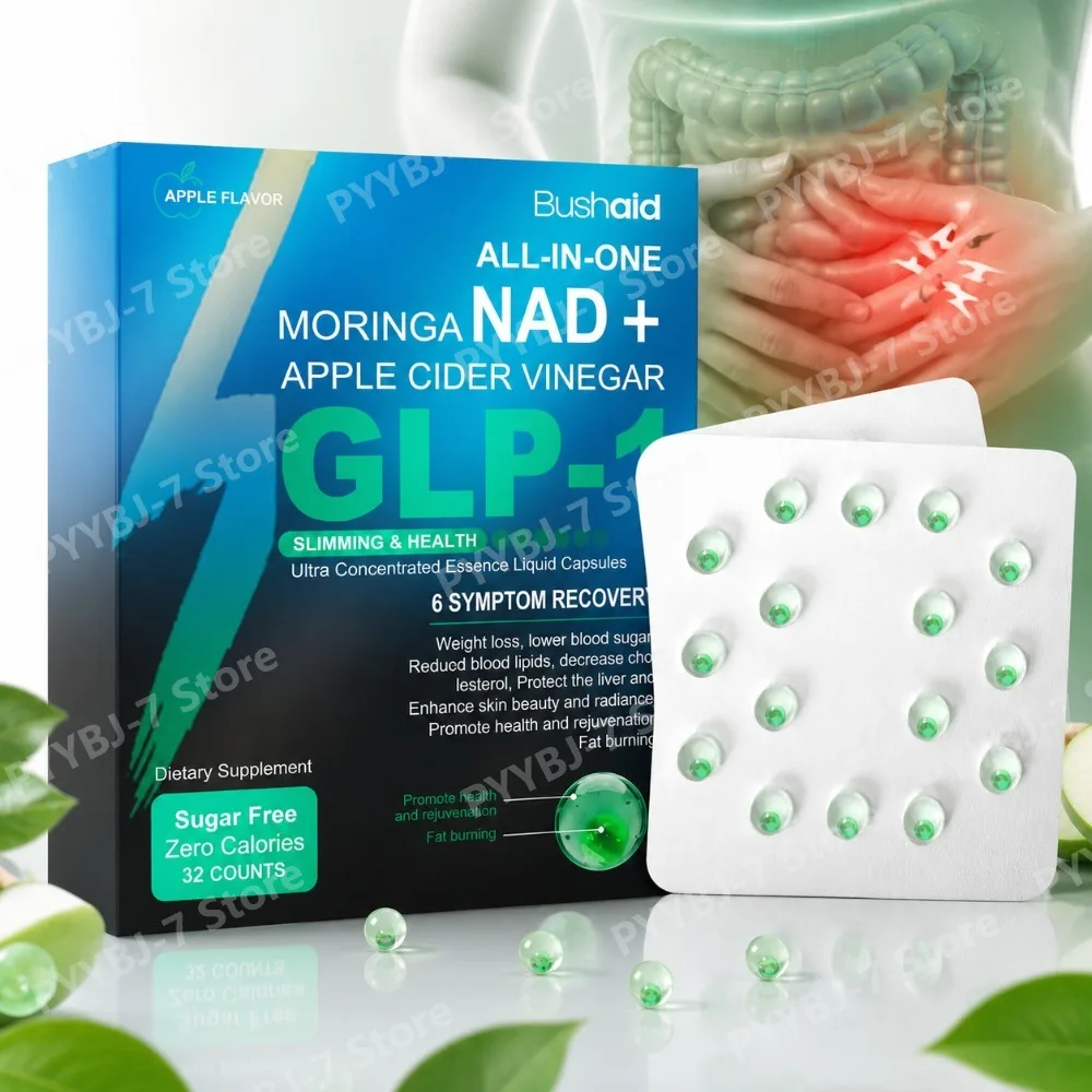 Bushaid All-In-One Liquid Softgels With Apple Cider Vinegar & Moringa For Refreshing Taste & Daily Wellness, Adults, 32 Counts