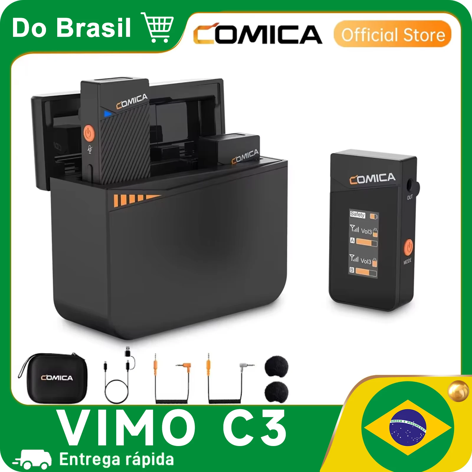 COMICA Microfone de lapela sem fio Vimo C Microfone de lapela compacto com cancelamento de ruído e controle de ganho para câmeras e smartphones