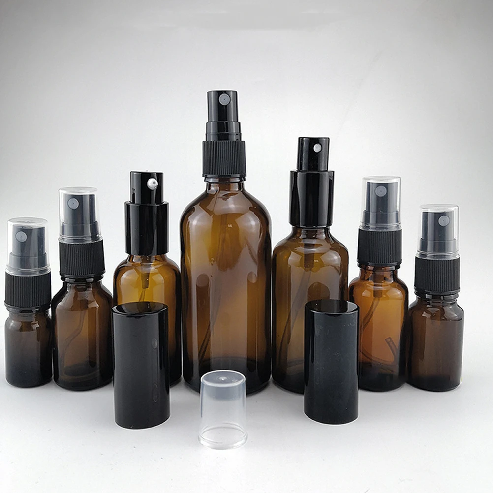 5Pcs Spray Bottle Set 30Ml Brown Glass Emulsion Bottles Refillable Press Pump Lotion Containers for Travel Home Hotel Use