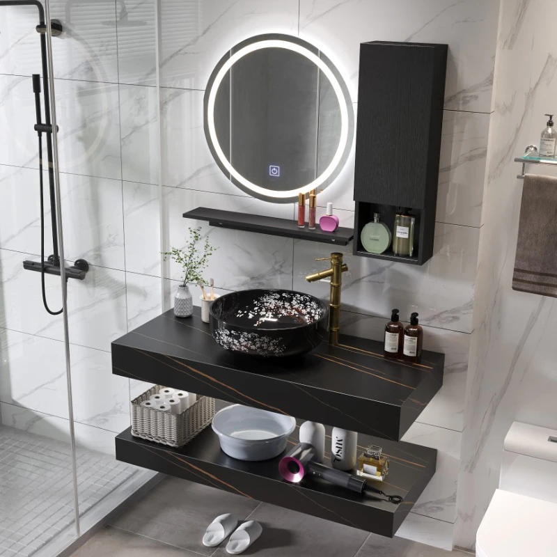 

Bathroom Vanity with Slate Top Ceramic Sink and Combo Hanging Bathroom Vanity Set with Sink Top Base Cabinet Drawer Furniture