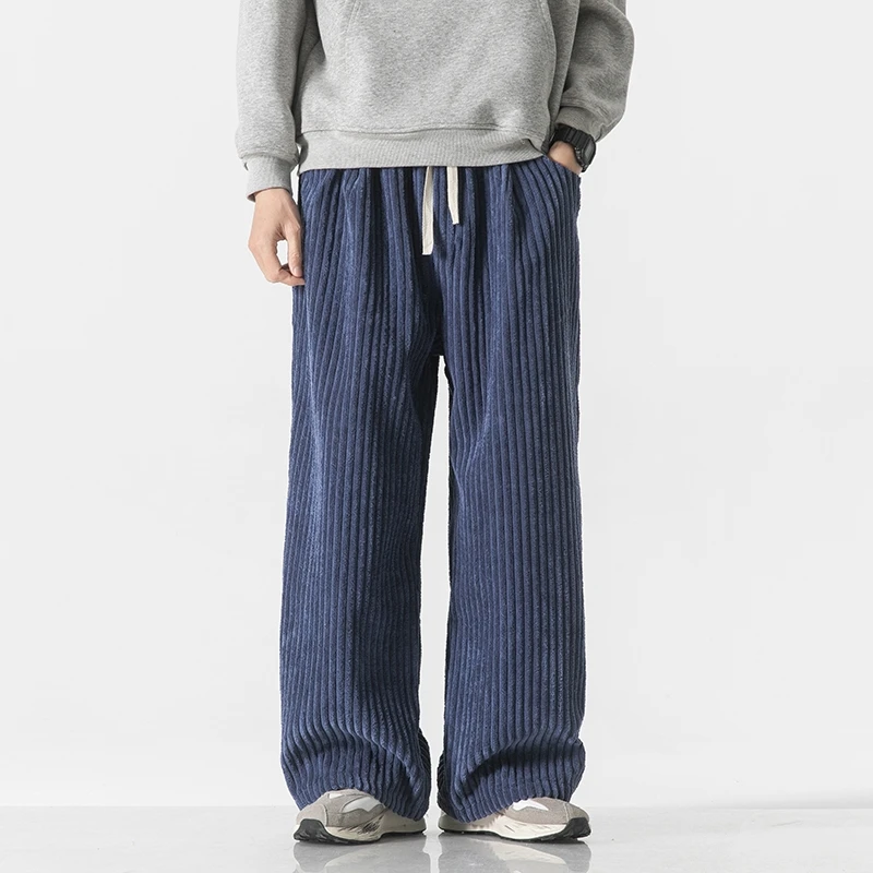 Autumn Men\'s Casual Trousers Fashion Streetwear Harem Pants Men Solid Color Vintage Corduroy Loose Wide Leg Pants Couple Trouser
