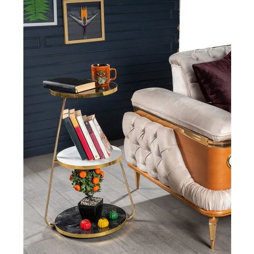 Leisure Three-Layer White Coffee Table decorative coffee table, parterre, vase, lampshade stand Marble looking Salon Living Room Medium Coffee Table