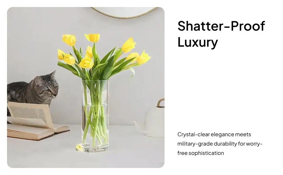 Acrylic Clear Flower Vase Indoor Cylindrical Flower Vases for Dorm Apartment Office Desktop Living Room Wedding Centerpieces
