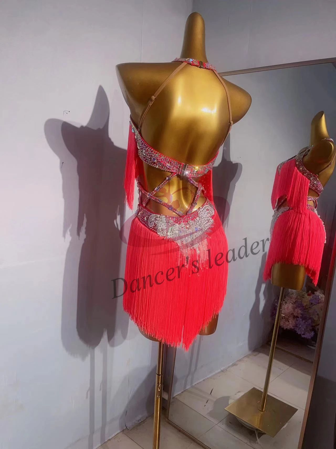 Latin Dance Stage Performance Special Grade Clothing High-end Custom Red Tassel With Rhinestone Samba Rumba Style Women's Dress