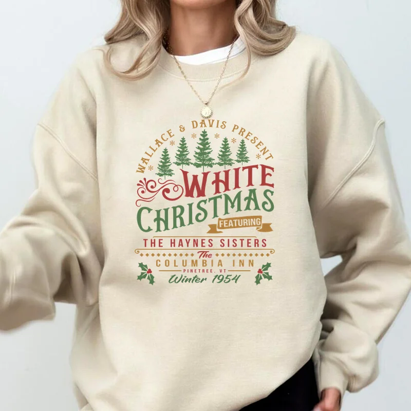 White Christmas Sweatshirt Columbia Inn Pine Tree Vermont Christmas Sweatshirts Harajuku Pullover Women\'s Clothing Streetwear