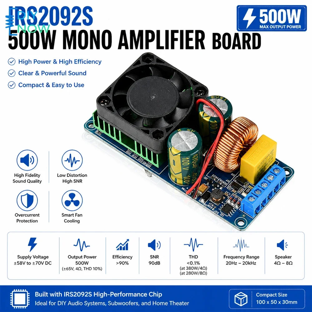 IRS2092S 500W Mono Amplifier Board High Power Digital Audio Amp Module with Durable Design for Professional Audio Systems