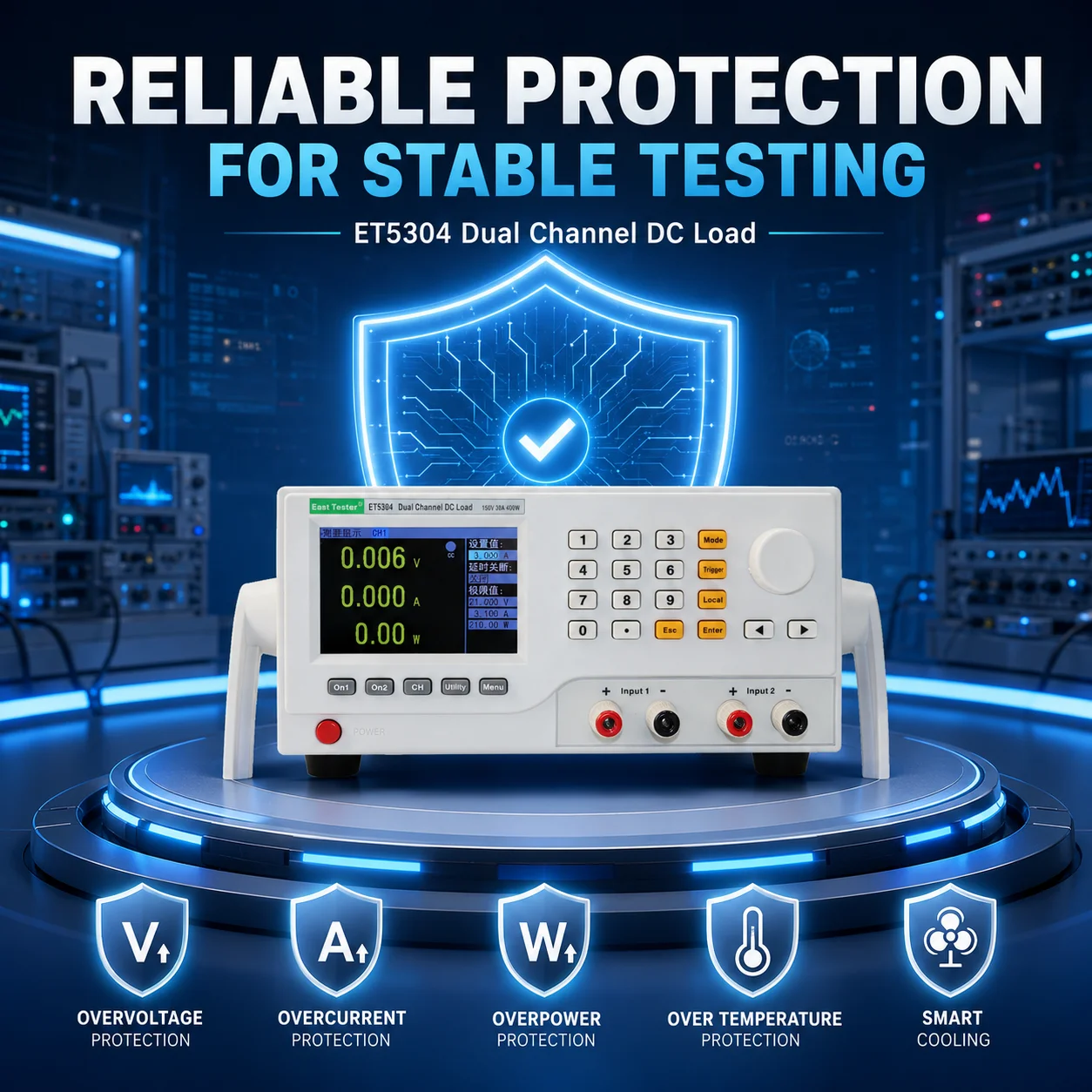 ET5304 Dual-Channel Electronic Load, 400W 150V 30A, Independent Channel Control Parallel Testing and Multi-Device Verification