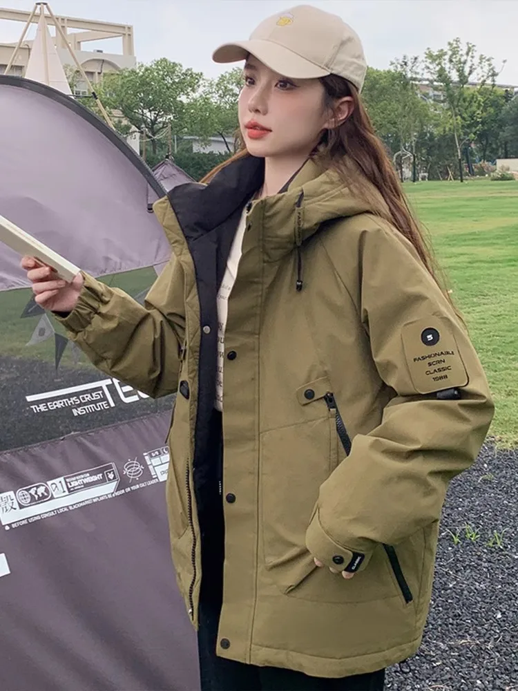 

Утепленная осенне-зимняя женская куртка свободного кроя для активного отдыха, повседневная, из хлопка, в корейском стиле, на молнии