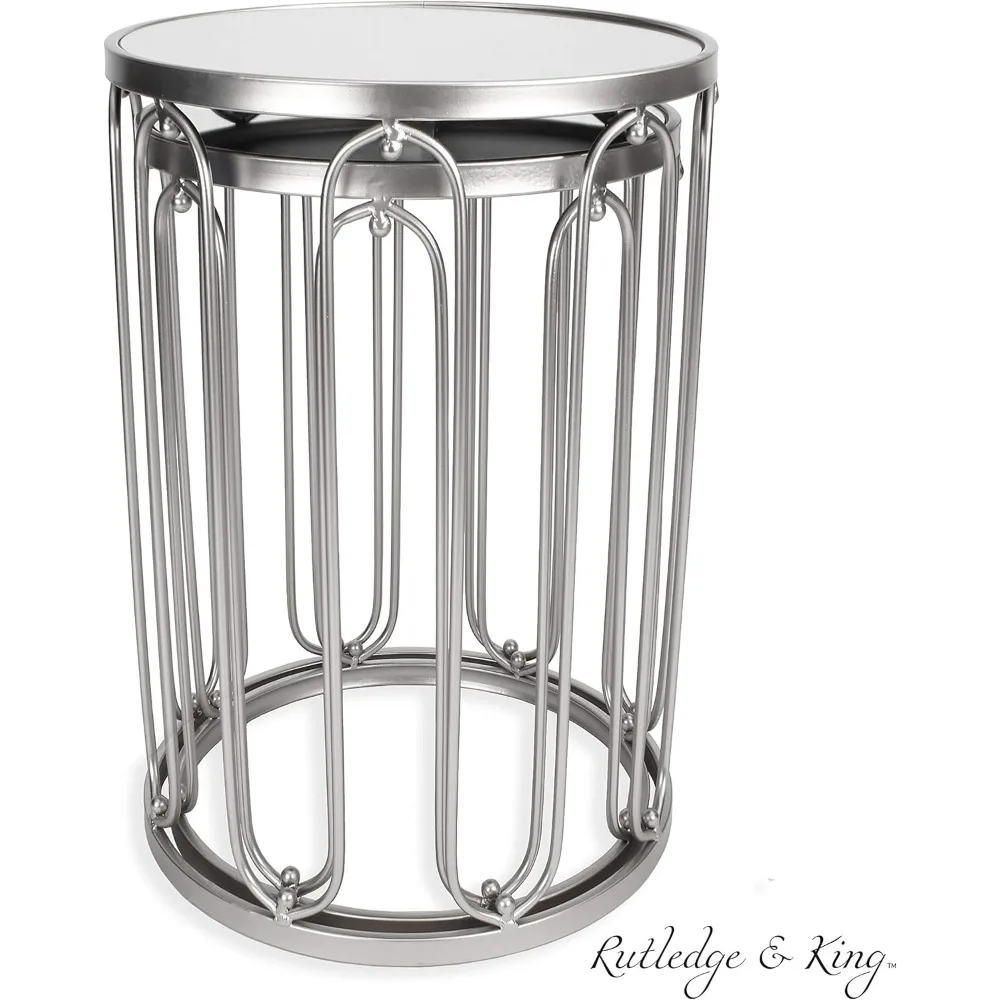 طاولات مستديرة متداخلة باللون الفضي مع قمصان مرآة من Rutledge & King