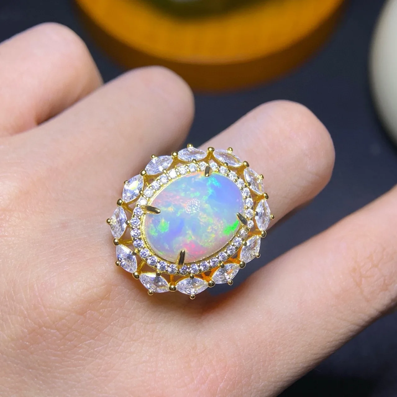 

925 Sterling Silver Natural Opal Ring, 8x10mm Oval Cut Opal Gemstone Solitaire Ring, Unique Fire Jewelry Gift for Women