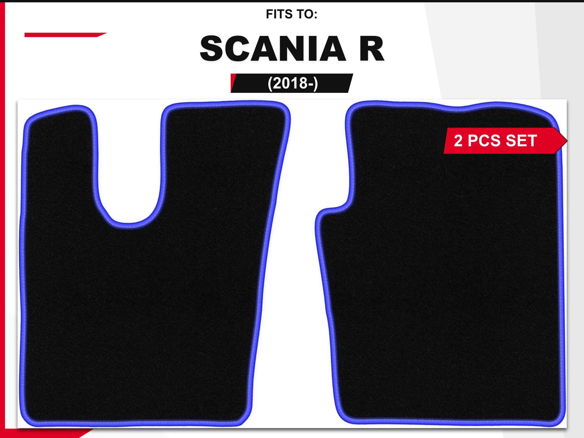 Velours Matten Voor: Scania R 2018-, 2 Stuks Zwart en Blauw Op Maat Gemaakte Autovloermatten, Set