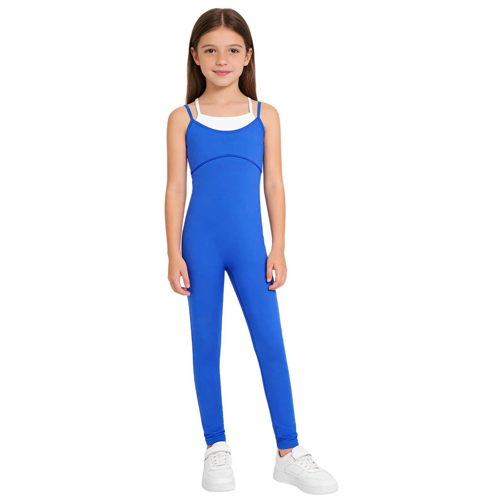 Kids Girls Gymnastics Ballet Dance Jumpsuit Spaghetti Straps Cross Back Double-Layer Camisole Bodysuit for Yoga Workout Training