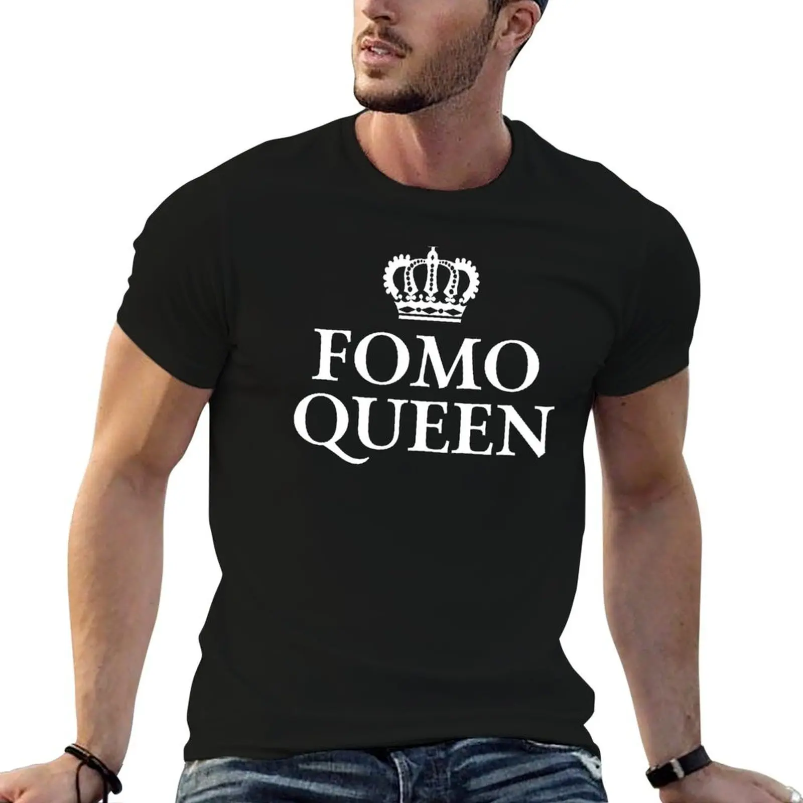 Camiseta FOMO Queen para hombre, camiseta de algodón 100% negra, camiseta lisa para hombre, camiseta de lujo para hombre