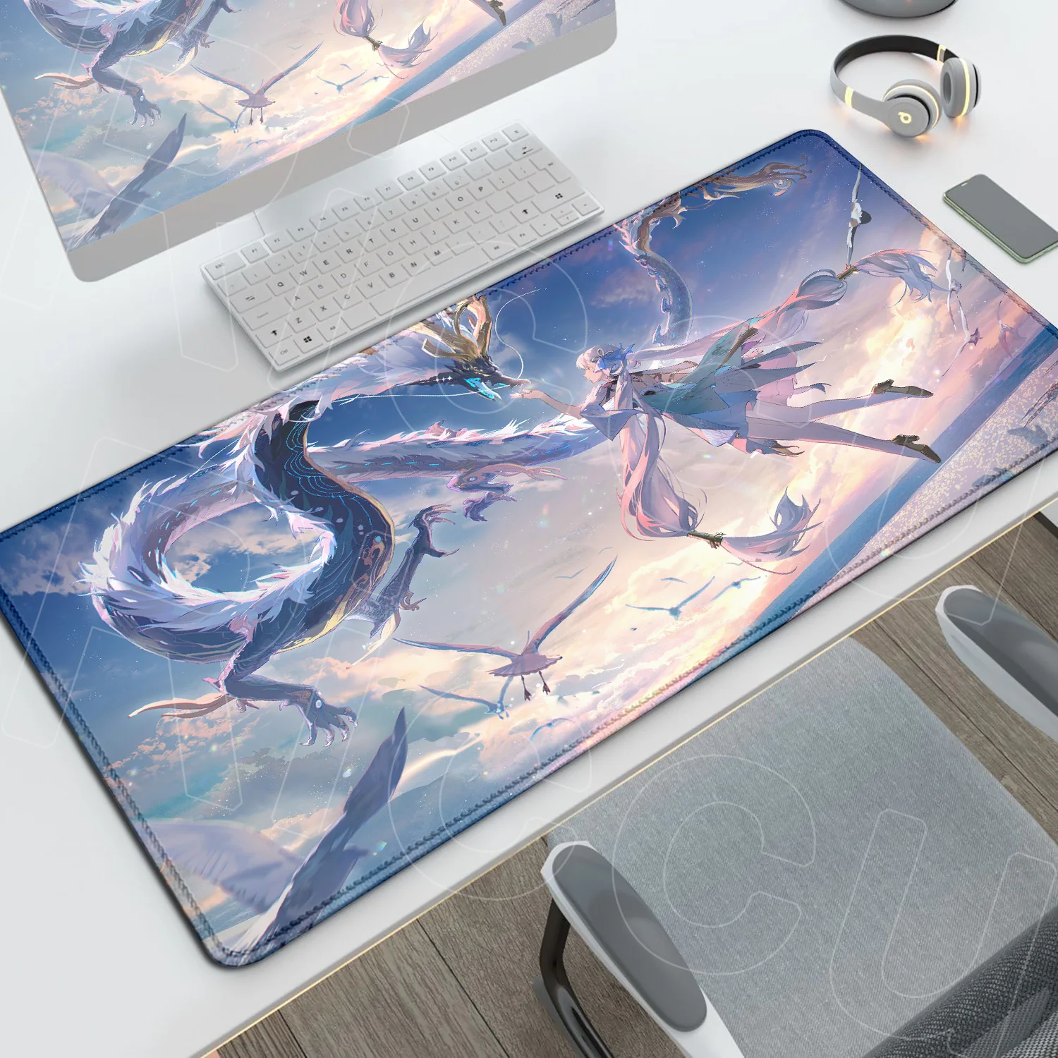 

90x45cm New Non-slip Laptop Rubber Deskmat Cartoon Dragon Kawaii Girl Jinhsi Mouse Pad Gaming Wuthering Waves Speed Keyboard Rug