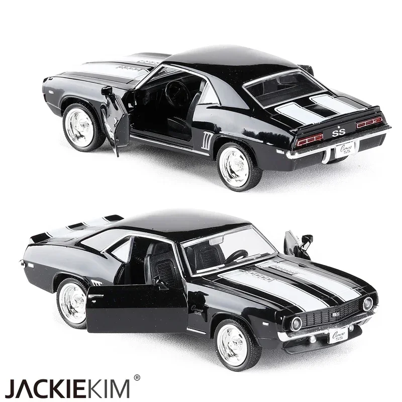 1:36 Chevrolet USA 1969 Camaro SS Vintage Matte Black Diecast Metal Car Model Toy For Collection Gift Kids