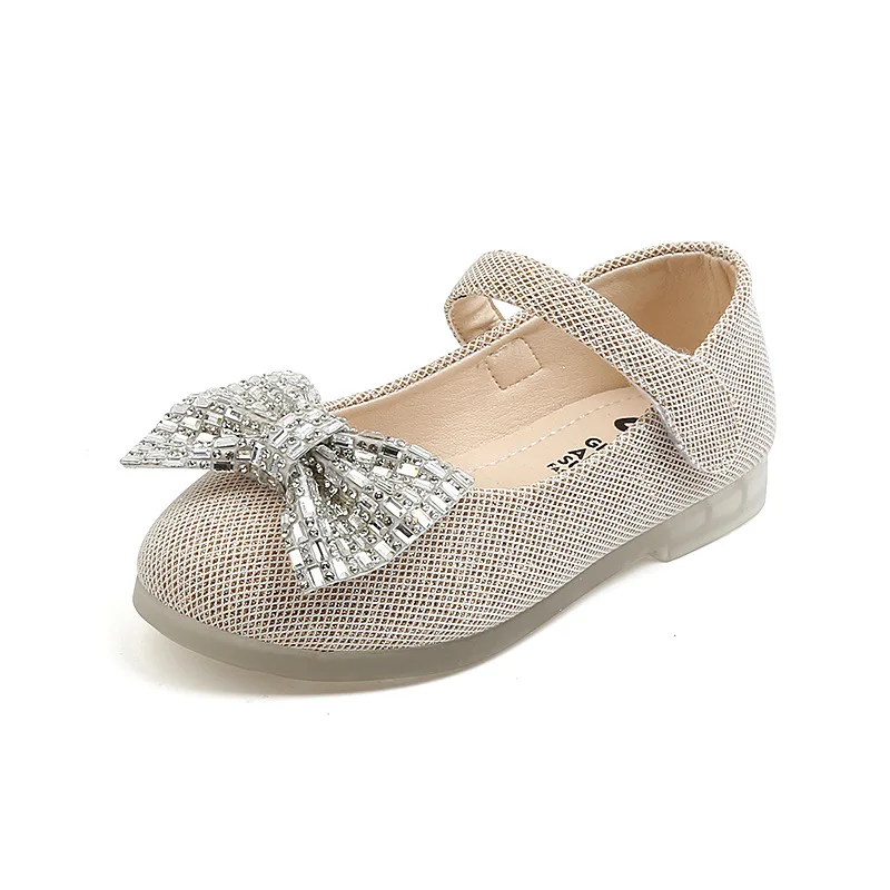 Chaussures en cuir à nœud pour filles, chaussures plates brillantes pour enfants, chaussures de princesse élégantes, chaussures de danse à crochet et boucle, mode pour enfants, nouveau, 2024