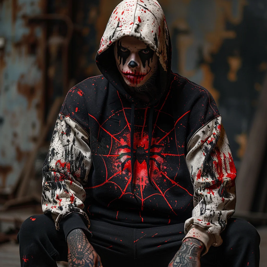 Large size sweatshirt Halloween clown print Gothic pullover sweatshirt men's round neck long sleeved winter pullover sweatshirt