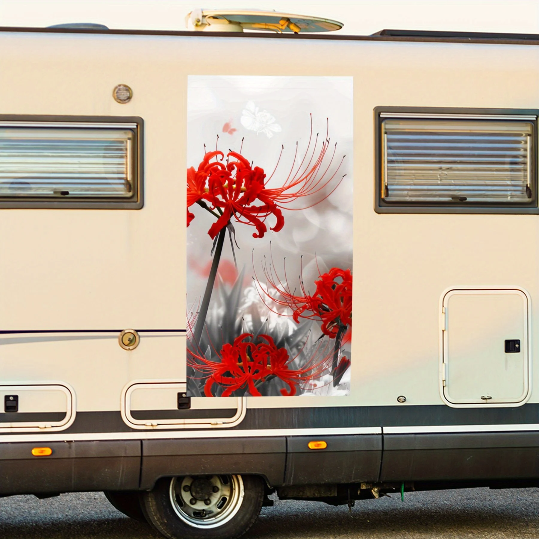 

Красный паук, лилии и бабочка, автомобильная наклейка, виниловая наклейка на сторону дома на моторику, водонепроницаемая самоклеящаяся виниловая наклейка на