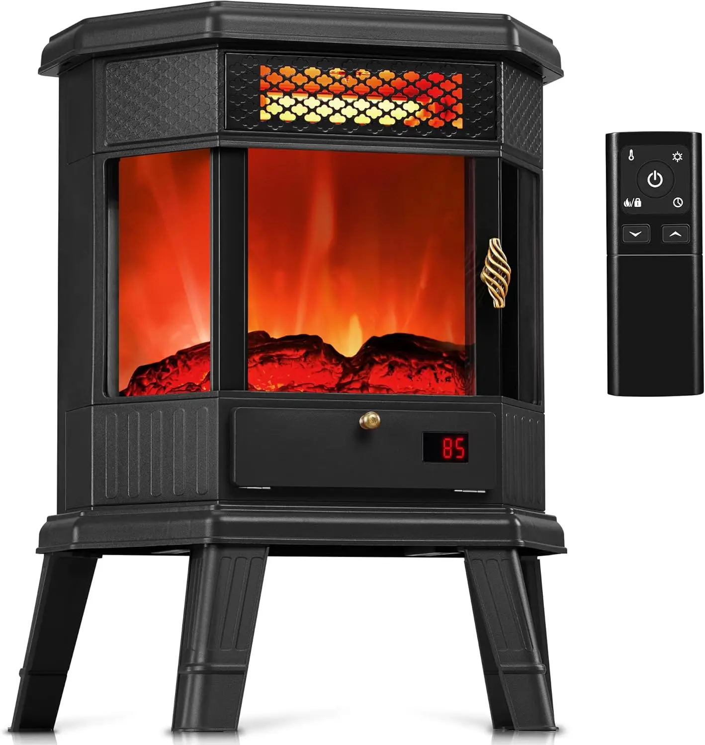 

Electric Fireplace Heater 22' Freestanding Infrared with 3D Flame Effect, Remote Control, Timer, Overheat Protection - Black