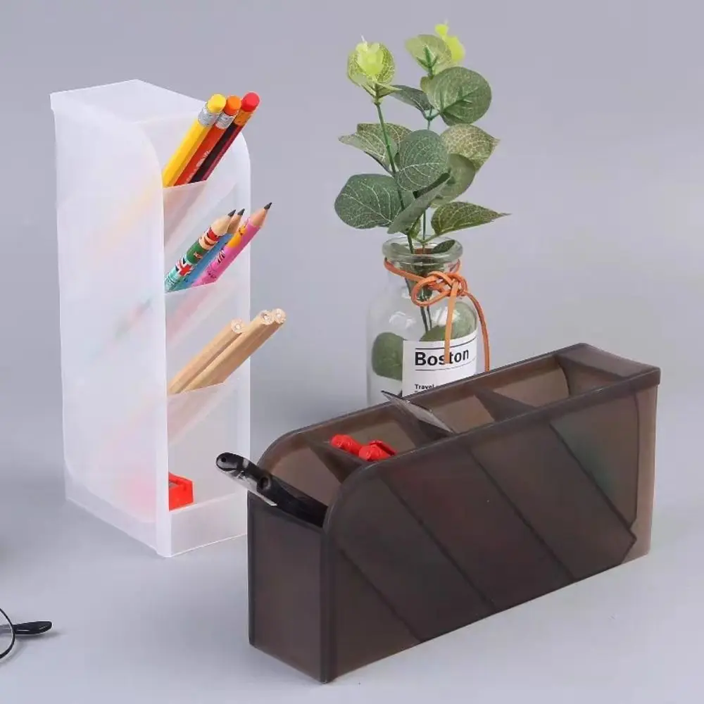 Plastic Pen Holder Frosted Transparent Pen Container Oblique Insertion High-capacity Makeup Brush Storage Bucket Students