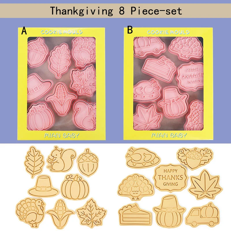 8 Pieces Thanksgiving Cookie Mold Turkey Pumpkin Maple Leaves Cookie Cutter Biscuit Mold Baking Molds Baking Tool