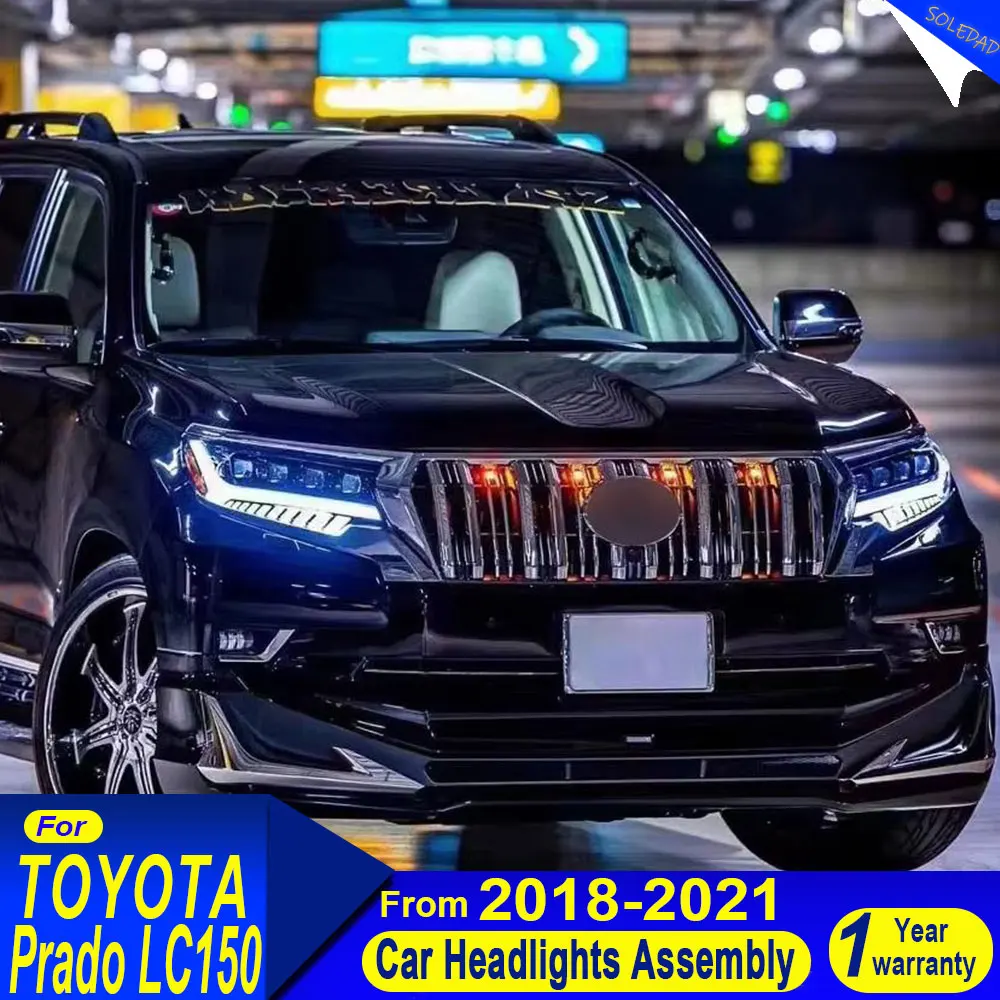 

1 пара автомобильных фар для Toyota Prado, светодиодная фара 2018-2022, передняя фара Prado Drl, линза проектора с динамическим сигналом, автоаксессуары