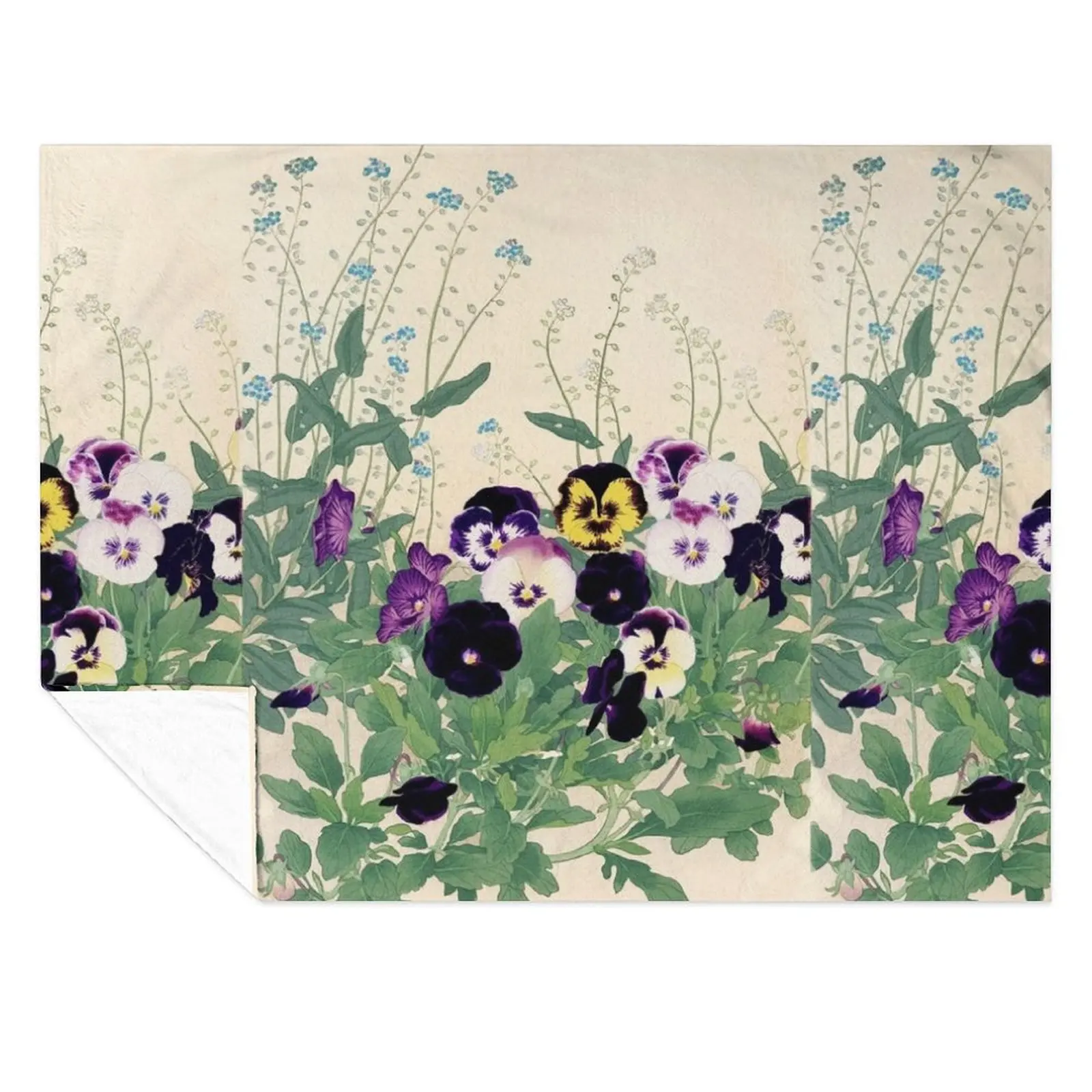 

PANSIES AND GREEN LEAVES Antique Japanese Floral Throw Blanket Weighted Luxury Designer decorative Blankets