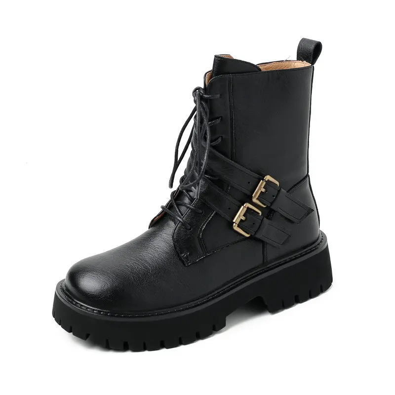 

Platform Motorcycles Women's Boots Genuine Leather Lace-up Winter Autumn Shoes