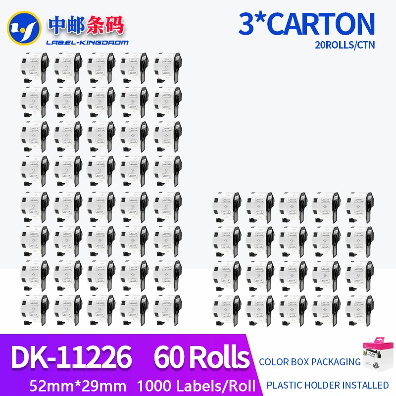 

60 Rolls Generic DK-11226 Label 52*29mm 1000Pcs Compatible for Brother Thermal Printer QL-570/700 All Come With Plastic Holder