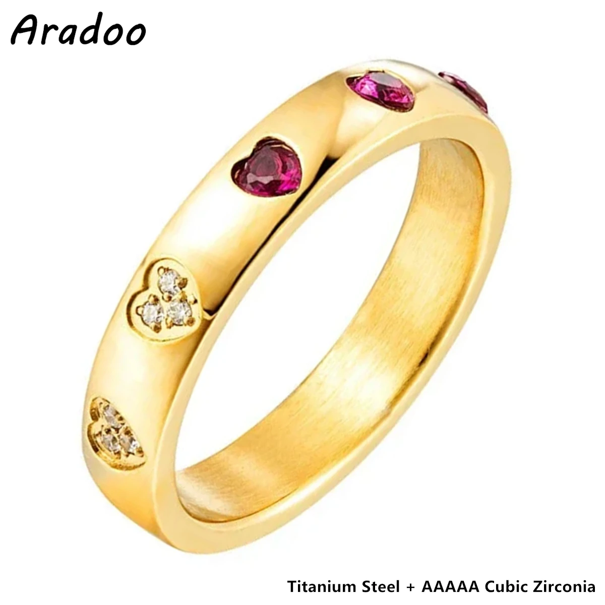 Women's Heart Zirconia Ring Light Luxury Vintage Ruby Titanium Ring 18K Gold-Plated Rings