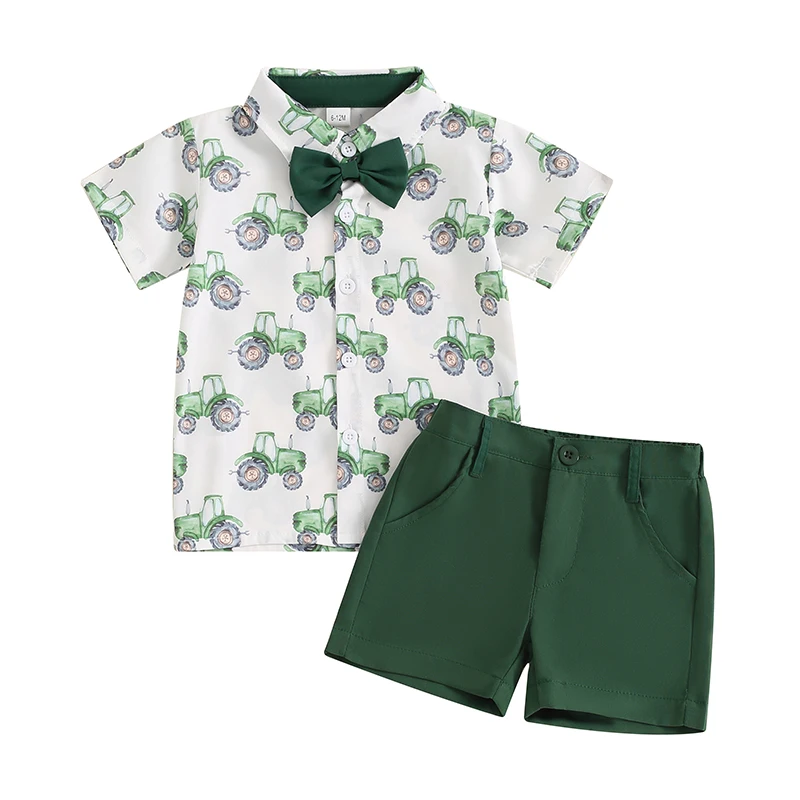 

Toddler Baby Boy Suit Dress Clothes Bowtie Truck Car Blouse Shirt Shorts Gentleman Formal Outfits