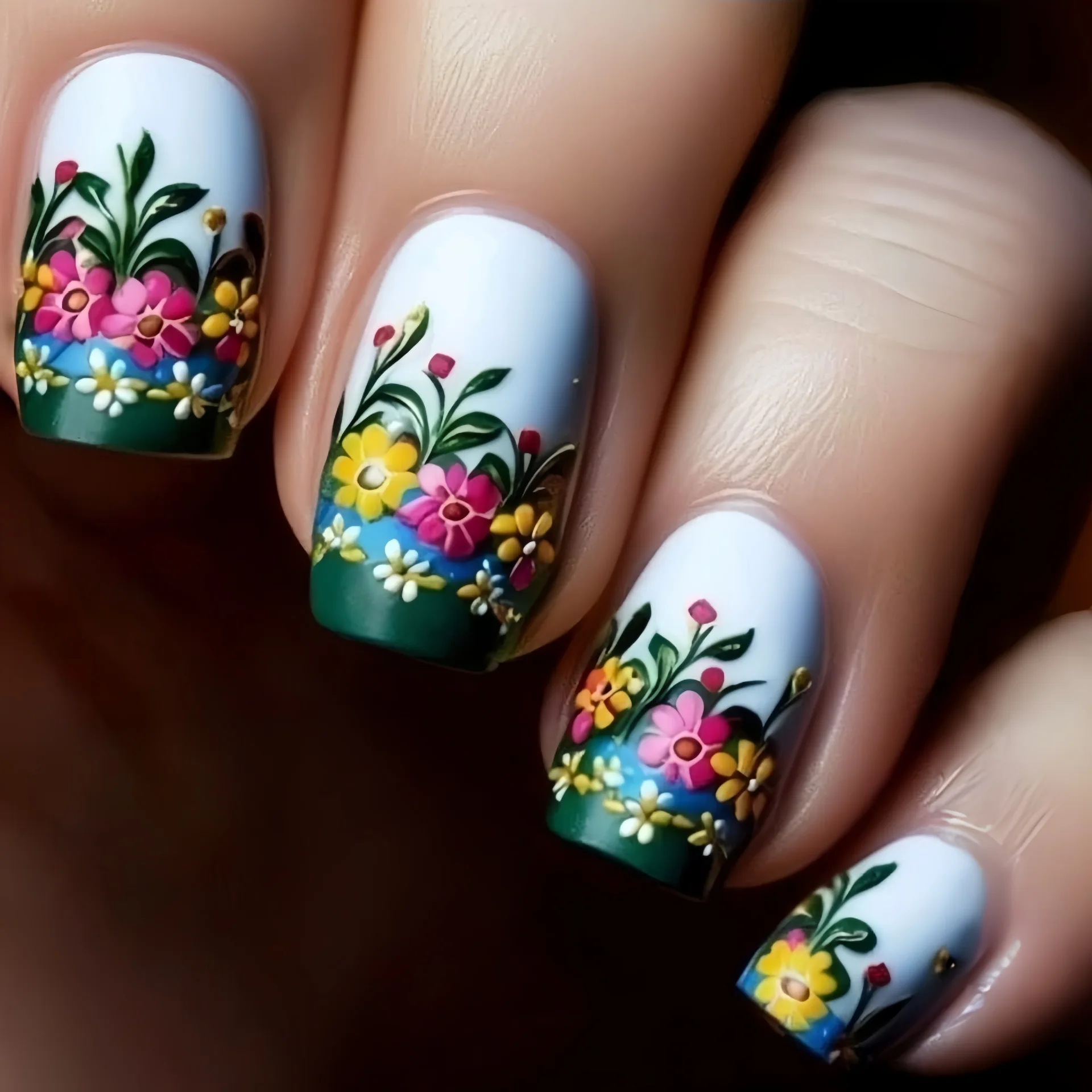 Mittellange künstliche Nägel für Frauen und Mädchen mit Rosenblüten für Frühling und Sommer, Valentinstag-Stil, quadratische und mandelförmige Spitzen, Press-On-Nägel