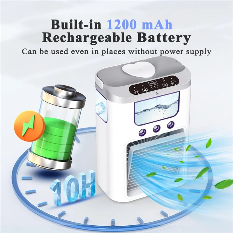 M14K-Mini Air Cooler Humidifier Quiet Portable Air Conditioner,Tabletop Evaporative Fan,7-Color LED Light For Home,Office