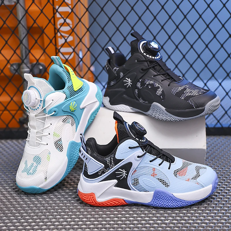 

Children‘s Basketball Shoes Anti-slip Basketball Trainers Outdoor Cushioned Sneakers Kids Quick-Lacing Lightweight Athletic Shoe